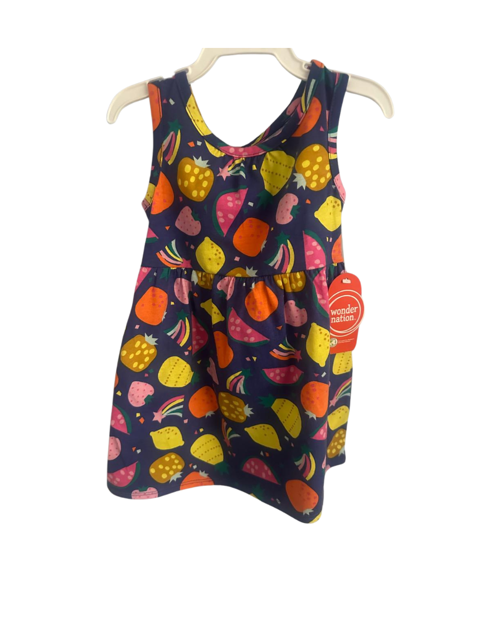 vestido azul marino frutas