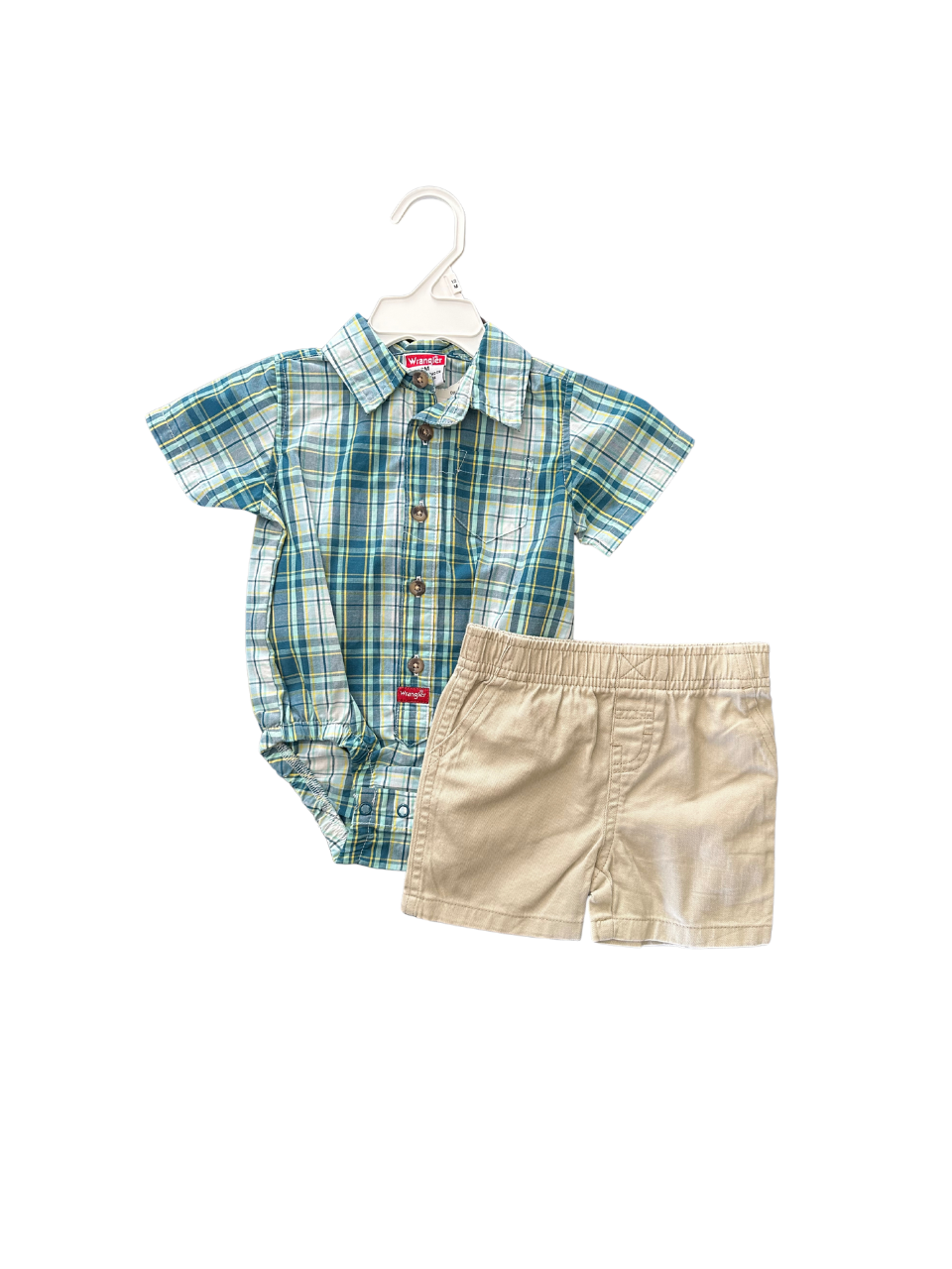 Conjunto bebe short beige rayas verde